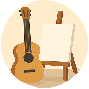 Playing music or painting in a sunny room