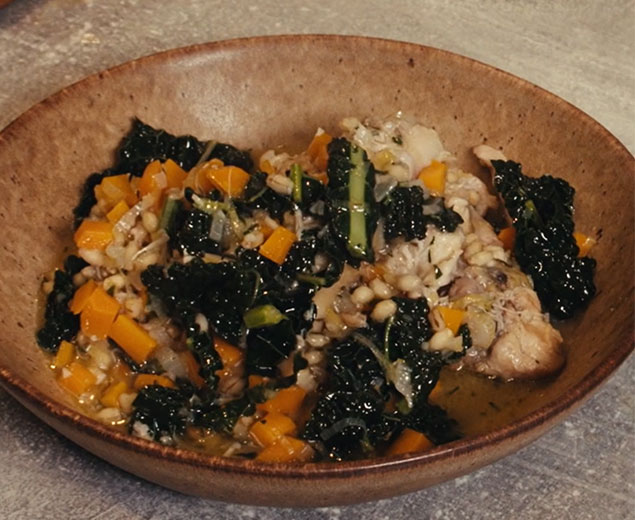 Chicken with Barley & Kale Stew